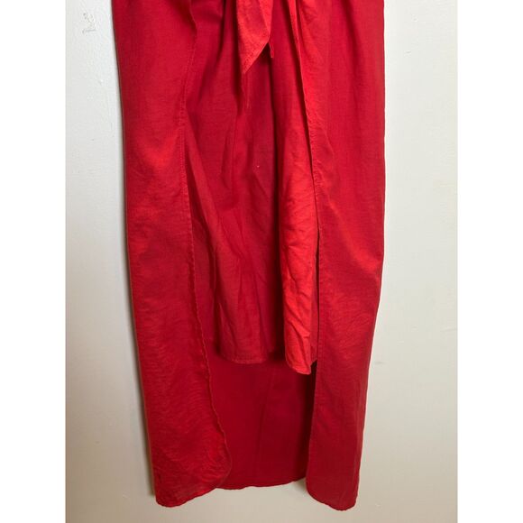 Vince Women's Size XS Red Midi Wrap Dress Short Sleeve V-Neck Poplin EUC - Picture 4 of 9